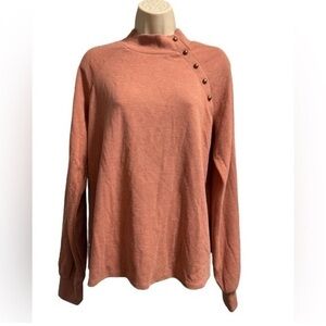 Brea Canyon Ribbed Knit Pullover Sweater Dusty Coral Button Detail Size Large
